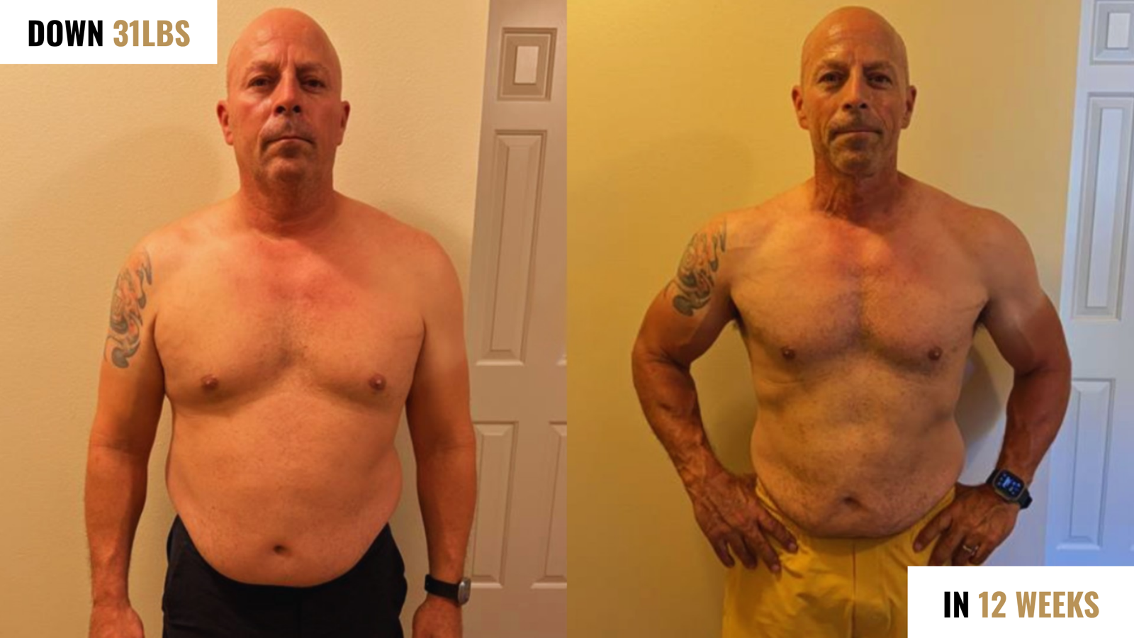 Before and after: down 31 lbs in 12 weeks