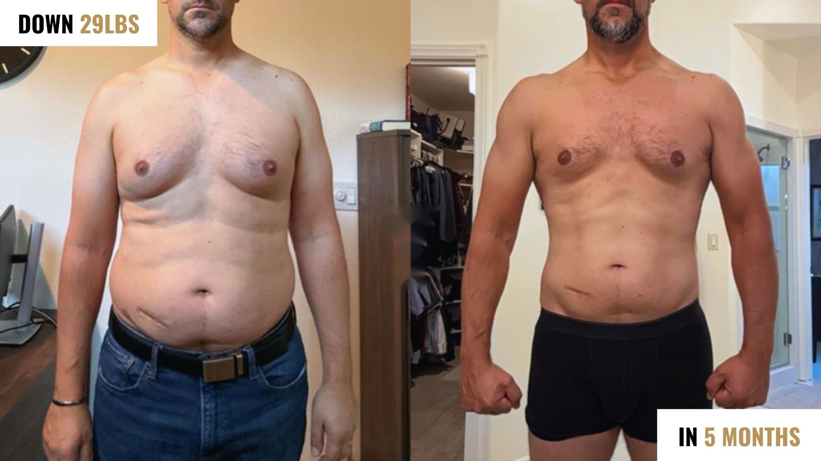 Before and after: down 29 lbs in 5 months
