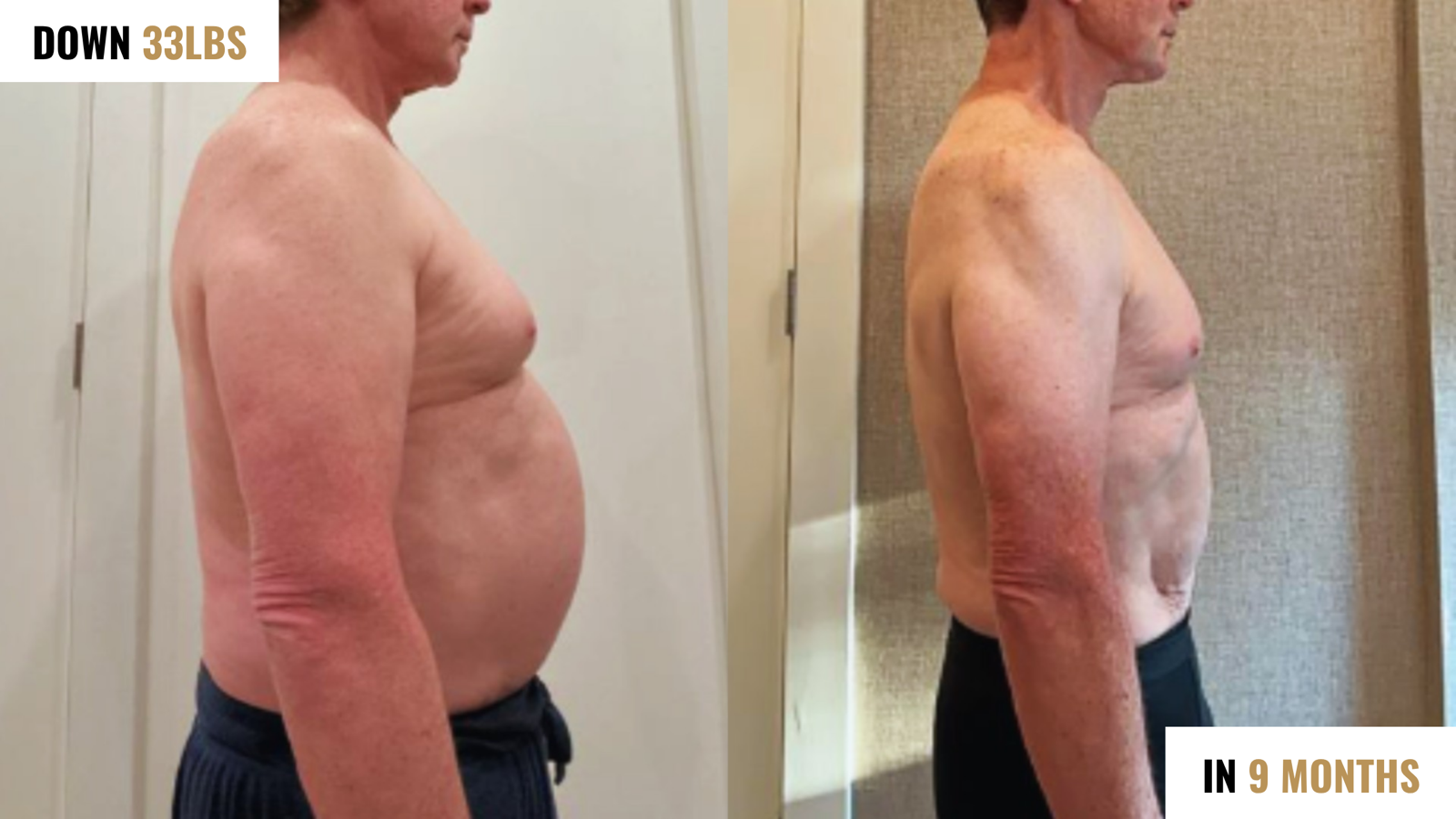 Before and after: down 33 lbs in 9 months