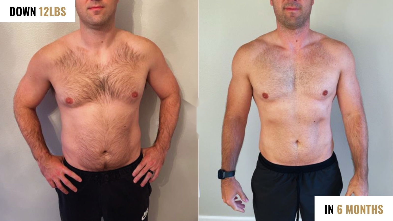 Before and after: down 12 lbs in 6 months