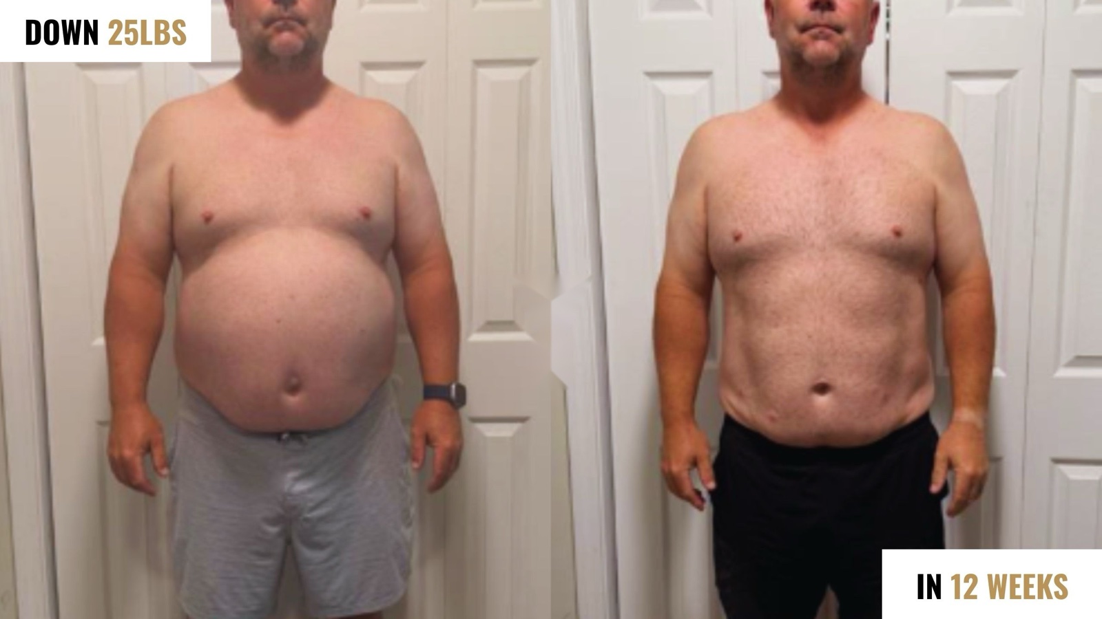 Before and after: down 25 lbs in 12 weeks