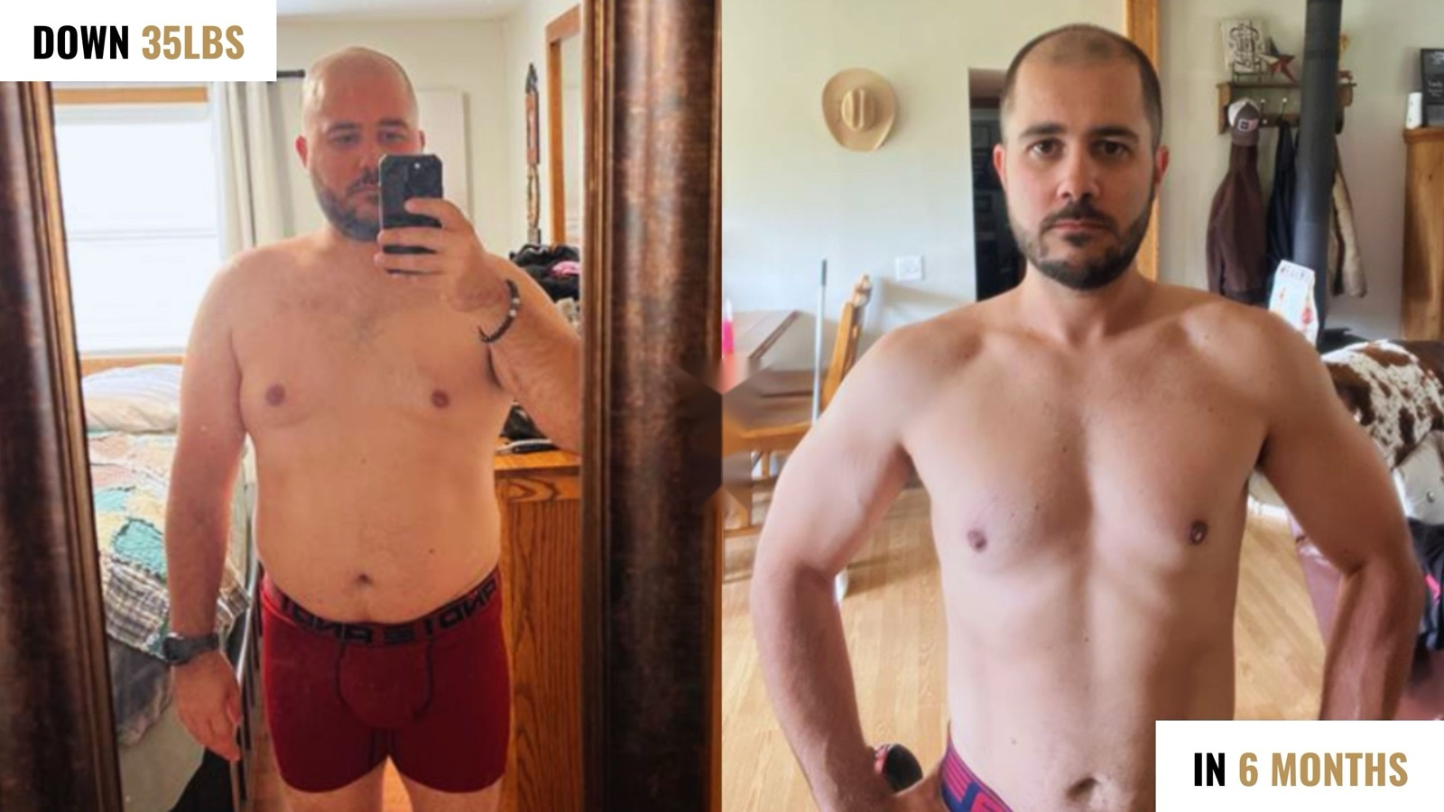 Before and after: down 35 lbs in 6 months