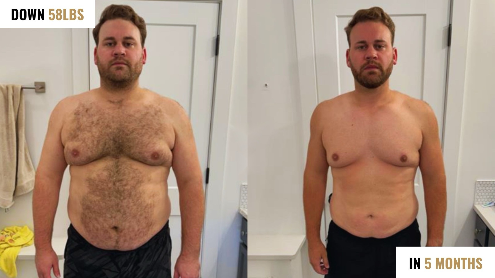 Before and after: down 58 lbs in 5 months