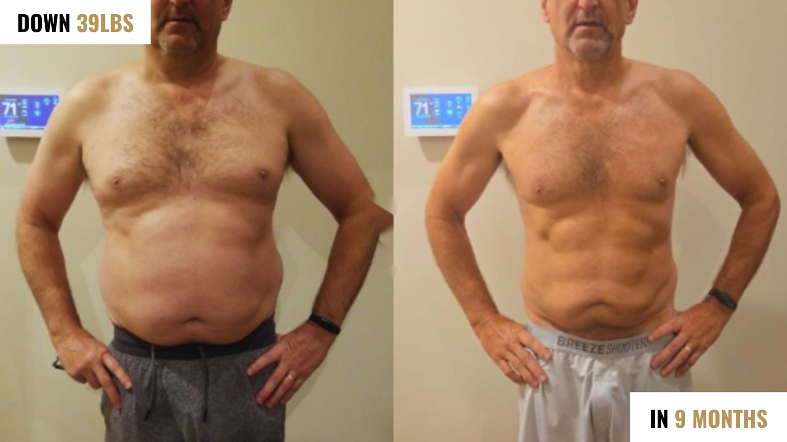 Before and after: down 39 lbs in 9 months