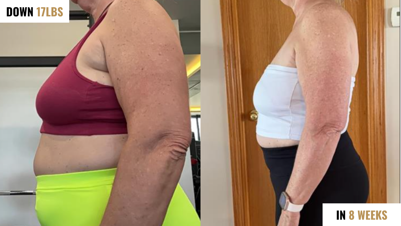 Before and after: down 17 lbs in 8 weeks