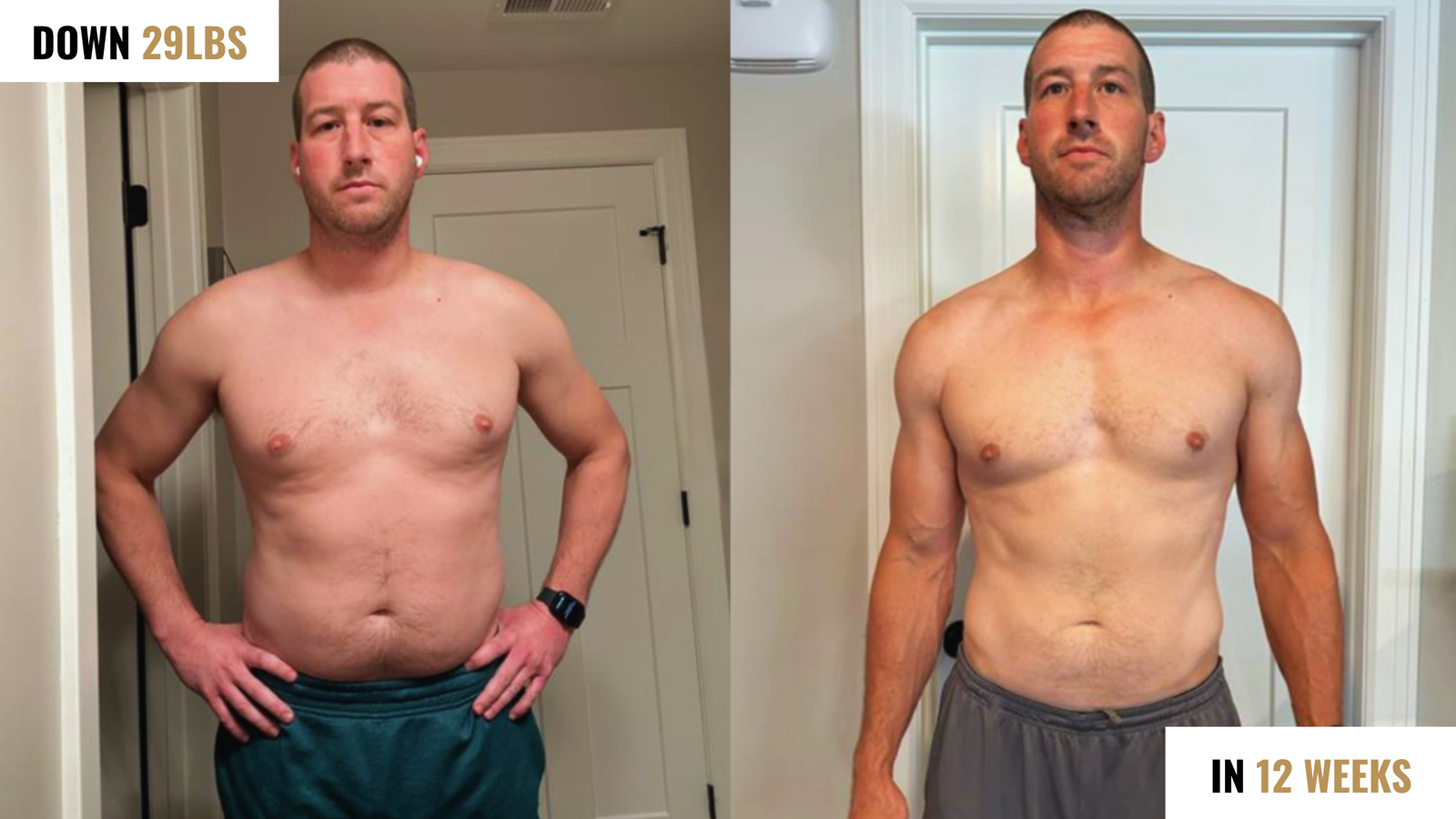 Before and after: down 29 lbs in 12 weeks
