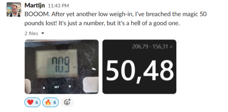 Breached the magic 50 pounds lost, scale photo